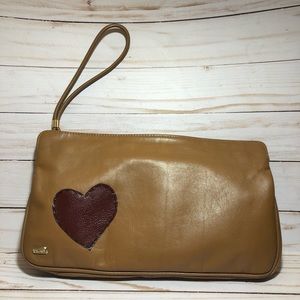 Vintage Phillippe Tan Wristlet Clutch Heart Accent